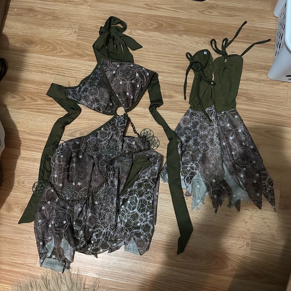 Kids Olive Green Spiderweb Fairy Costume Top and Arm Covers